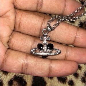 Y2K Silver and Black Vivienne Westwood Esque  Pendant Necklace